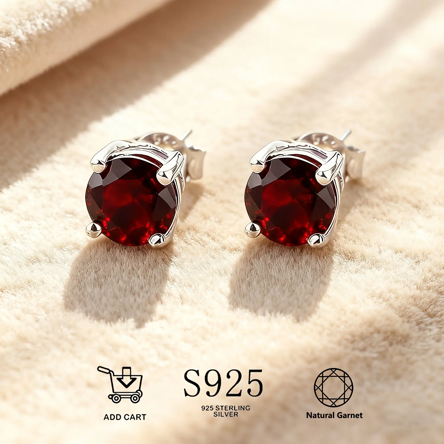 S925 Silver Natural Garnet Earrings - Anti-Allergic, Lightweight, Durable, Elegant January Birthstone Jewelry for Women