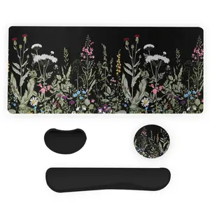 Vintage Floral Pattern Mouse Pad & Keyboard Wrist Rest & Coaster Set, Ergonomic Wrist Support, Waterproof Computer Mat, Suitable for Home Office Gaming, Computer Desk Mat, Mouse Pad And Keyboard Wrist Rest