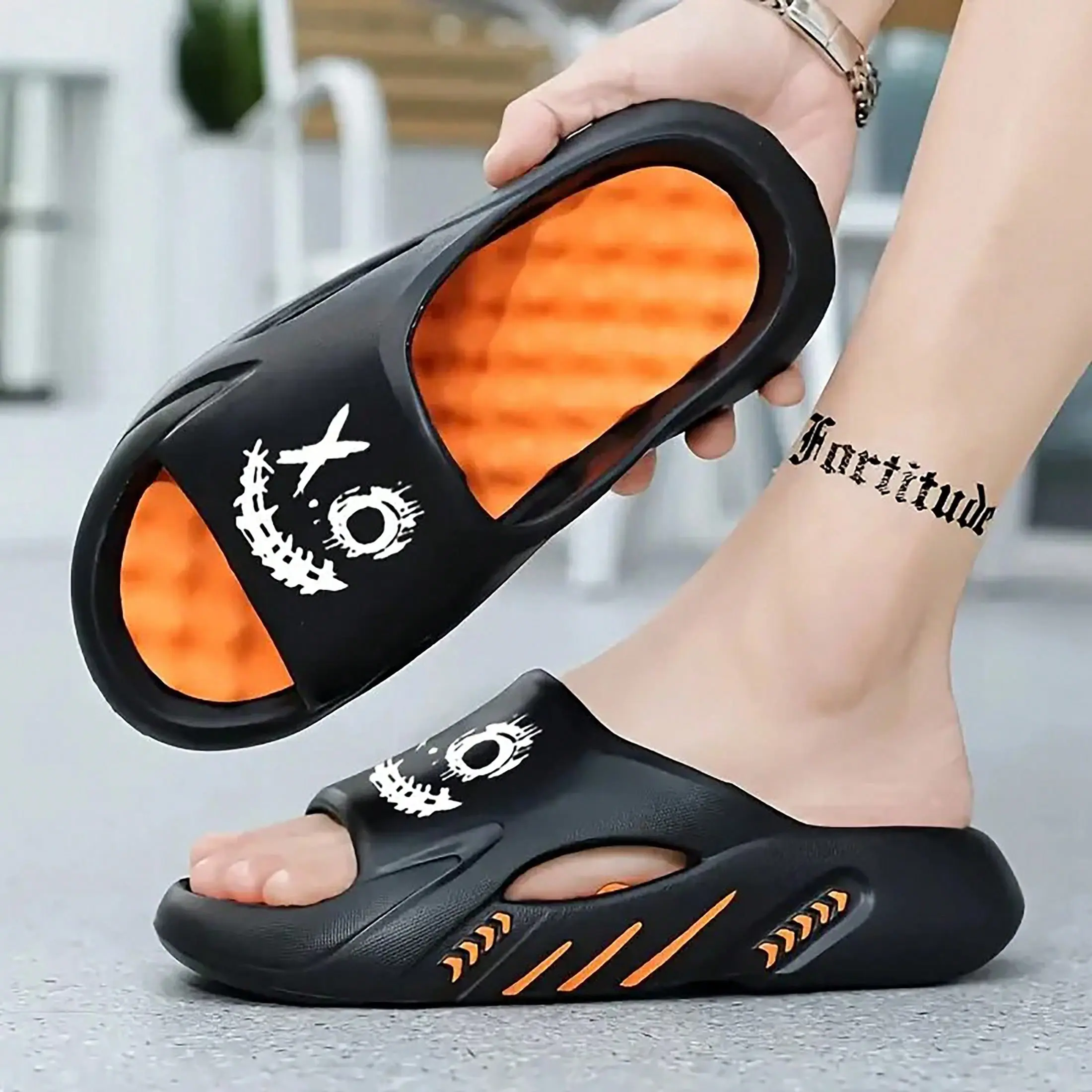 DealsForYouDays Unisex Cartoon Print EVA Sole Slide Flipflop - Nonslip Men's Sandals, Lightweight Durable Indoor/Outdoor Shoes for Daily Casual & Beach Vacation Use, Footwear, Flat Heel