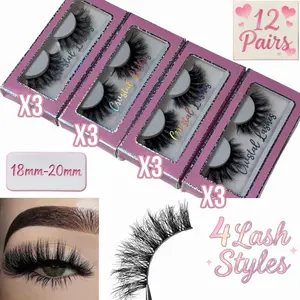 Crvstal Lashes 12 Pairs 18mm-20mm 4 Lash Styles Fluffy High Quality Full Volume Eyelashes