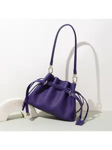 Cross-border wholesale women's bags, leather drawstring lucky bags, lazy style casual versatile large-capacity shoulder messenger bags