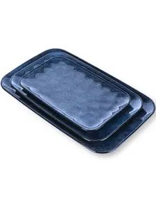 Ceramic Rectangle Serving Platters - 14" 12" 10" Porcelain Serving Trays Plates for BBQ Party Sushi Appetizers Dessert - Microwave Oven and Dishwasher Safe - Set of 3 Blue
