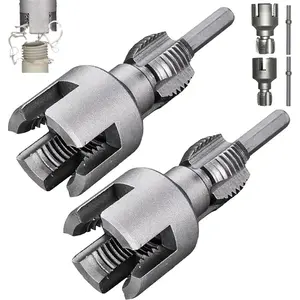 2PCS Integrated Internal & External Pipe Threading Tool with 1/2'' & 3/4'' Dies, Electric Drill Compatible 2 in 1 Pvc Pipe Threader Kit, Dual-Function Pipe Thread Cutting Tool