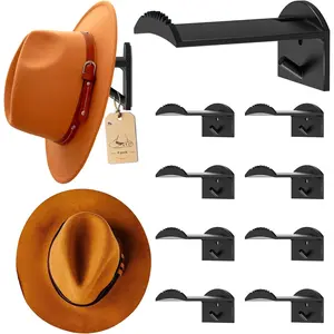 2.9Inch Hat Hooks for Wall - (8 Pack) Cowboy Hat Rack,SuitableSun Hats, Fedora, Wide Brim Hats  Hold Hat Hangers for Wall,Western Room Decor- (Black)