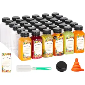 50 count 8oz Juice Bottles, Plastic Bottles with Caps, Bulk Clear Beverage Containers for Juicing Drinking Milkshake  and Other Beverages