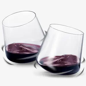 Rolling Un-Spillable Stemless Spinning Aerating Wine Glasses | Set of 2 | Spill-Proof Aerating Wine Glass, No Stem Tilted Glassware for Whiskey, Champagne, Cocktail, Water, Gift For Her, Him 13.5OZ