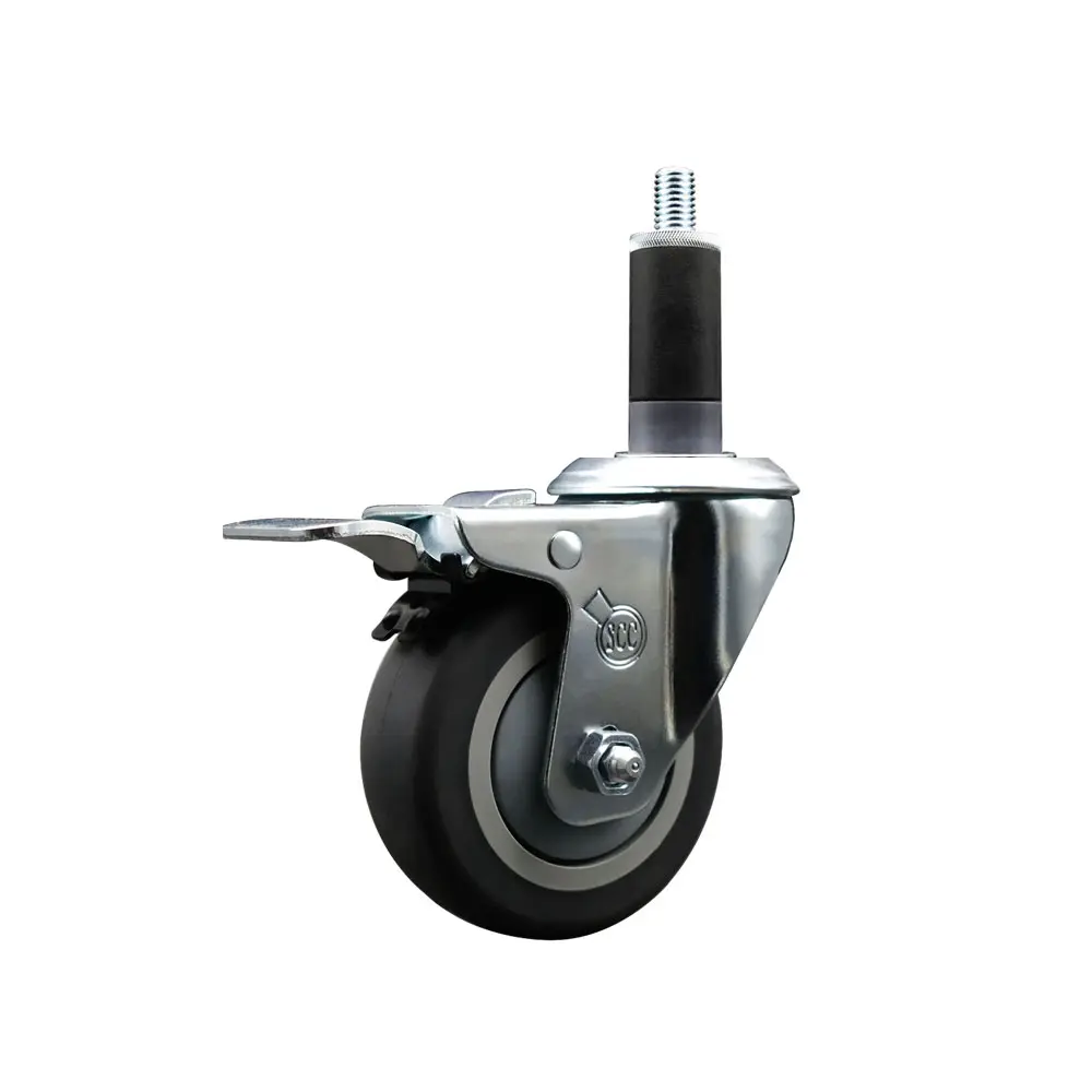 Service Caster SCC-EXTTL20S3514-TPRB-118 Lockable Swivel Caster with Thermoplastic Rubber Expanding Stem, 3.5 in. Gray Swivel Wheels, 1.13 in. Stem, Total Locking Brake, Lockable Wheels