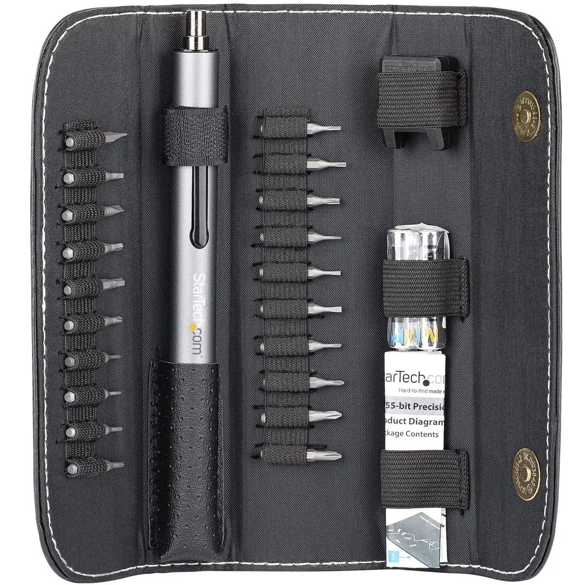 Startech 20-Bit Cordless Electric Precision Screwdriver Set - Portable Magnetic Bit Driver, Silver, with LED Illumination for Device Repairs