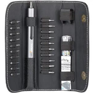 Startech 20-Bit Electric Precision Screwdriver Set - Portable Cordless Magnetic Bit Driver, Silver