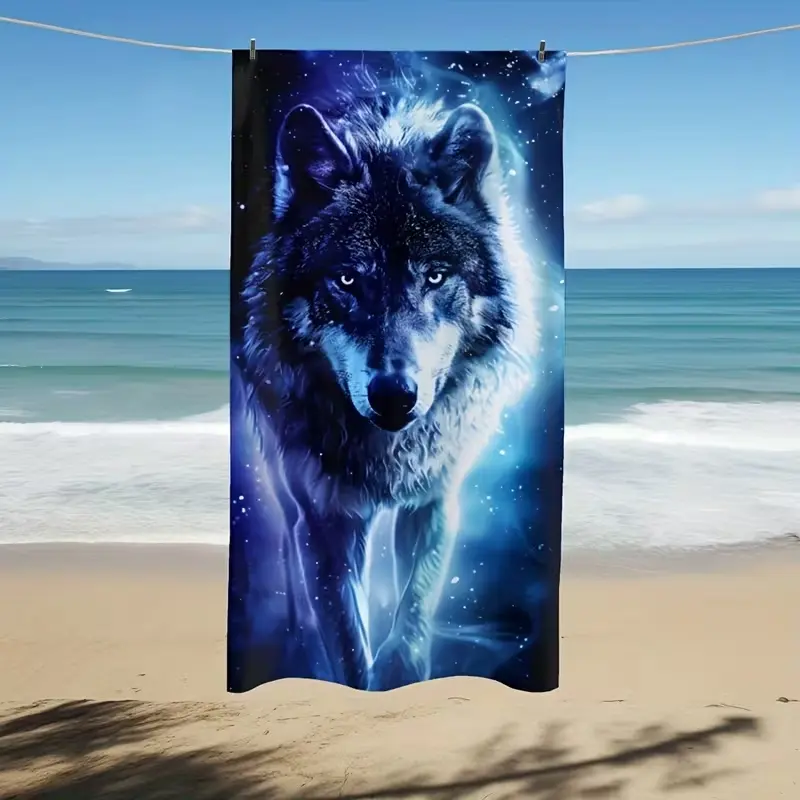 Wild Safari Wildlife Big Cat Wolf Oversized Beach Towel 29.53"×59.06"(75×150cm), Realistic Lion Tiger Leopard Wolf Print Quick Dry Sand Free Super Soft Absorbent Pool Towels for Beach Swim Camping Fishing Men Birthday Holiday Gifts Essentials