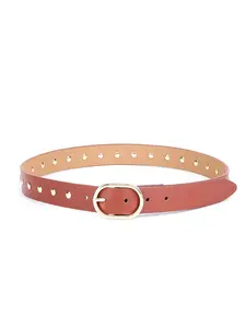 Boyfriend Stud Belt in Cognac - Men's Leather Belt with Gold Tone Hardware and 1 Inch Height for Men's Accessories Casual Dress Belt New Punk Belt