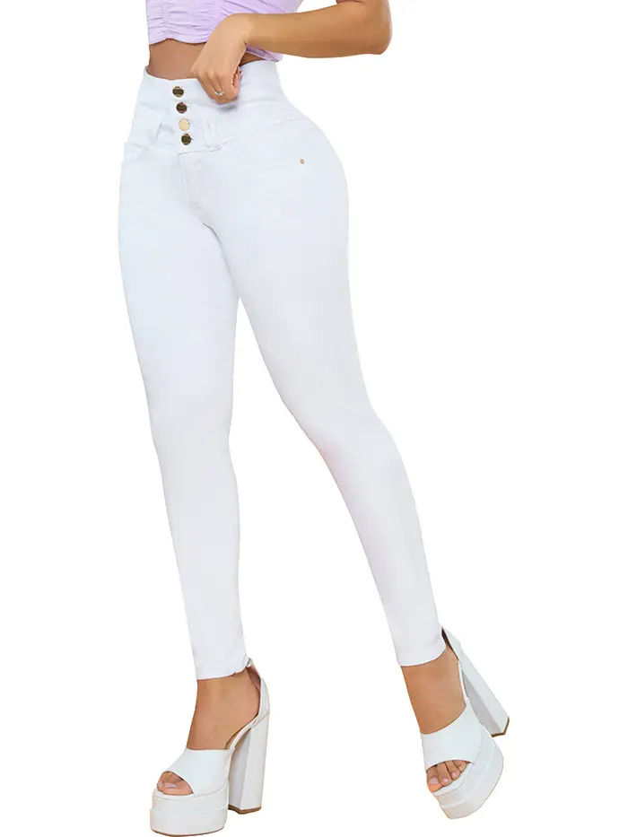 Pantalones Colombianos Levanta Cola | Butt Lifting Colombian Jeans for Women | High Rise Waisted Push Up | White 518W