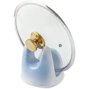 Ceramic Pot Lid Holder for Kitchen Counter Decor, Fits Countertop and Stovetop, Heat Resistant & Dishwasher Safe, Elegant White & Blue, 1 Piece