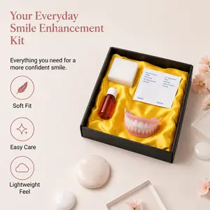 Gentle Instant Smile Oral Beauty Accessory - Soft Reusable Natural Teeth Cover, Realistic Upper & Lower Dentures with Pink Gums, Comfortable Chewing Denture, Ideal Birthday or Independence Day Gift