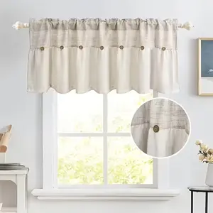 1 Piece, Japanese Forest Style Light Brown Spliced Button Semi-blackout Short Curtain, Rod Pocket Top, Ideal for Living Room, Bedroom, Kitchen, Balcony, Bay Window, Cabinet, Entryway Partition and Door Curtain