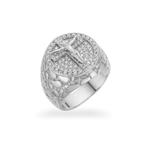 Moissanite Jesus Crucifix Nugget Ring in 925 Sterling Silver