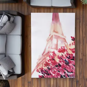 Begin Home Decor C1ROAR46KFFA96 4 x 6 ft. Pink Eiffel Tower Flowers Office Outdoor Area Rug - Home Decor - Rectangle