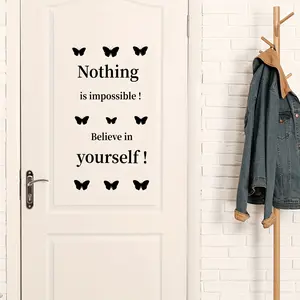 A self-adhesive wall sticker with English mottos featuring a butterfly design, suitable for decorating room walls as a background wall decoration sticker, Decorative Wall Sticker
