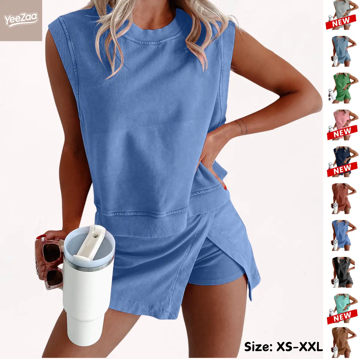YeeZaa Athletic Skirt Sets Two Piece Skirt Sets 4th of July Holiday for Women Summer Outfits Tennis Workout Shorts Lightweight Cotton Tank Top and Lined Split Skirt Travel Outfits Lounge Sets 2026 Spring Summer Casual Streetwear Sporty Chic Beach Vacation