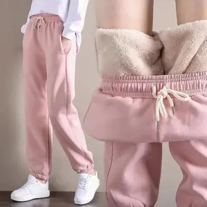 Winter Lambswool Warm Casual Pants Winter Fleece Lined Sweatpants High Waist Stretchy Thick Warm Thermal Pants Can be used with raincoat