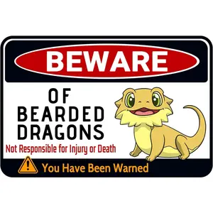 Beware of Bearded Dragons Sign for Bearded Dragon Tank Cage Decor - Gift for Dragon Lover 12" * 8" (036)