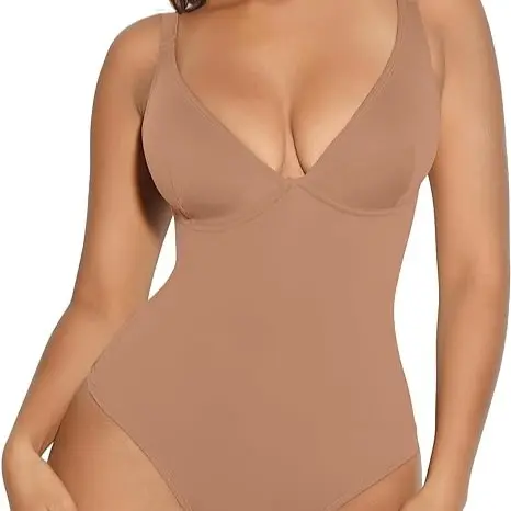 Sleeveless Deep-V Neck light coffee