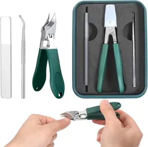 3 Piece Anti-Splash Nail Clippers Set - Wide Jaw & Beveled Edge for Thick/Ingrown Nails - Long Handle Slanted Nail Clippers for Men and Women Manicure Stainless