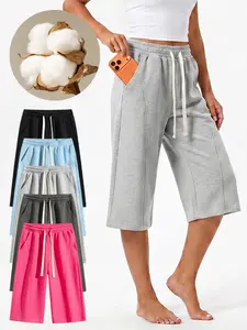 Women's Capri Pants  with drawstring & elastic waistband, perfect for sports, fitness, jogging and daily casual dressing; women cropped pants, casual athletic pants, women apparel