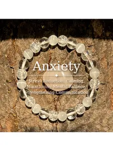 The Anti-Anxiety Bracelet Is Made of 8Mm Cat'S Eye Stones, Featuring Transparent Artificial Crystals, Handcrafted As a Jewelry Gift for Both Men And Women - Healing Crystal Bracelet - 1pc