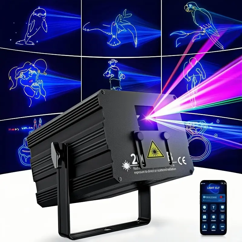 Professional APP-Controlled DJ Laser Lights-200+ 3D RGB Animation, APP Controlled Party Laser Projector with Custom Patterns & Text, Sound Activated Stage Lights for Halloween, Wedding, Club, KTV, Rave & Home Party