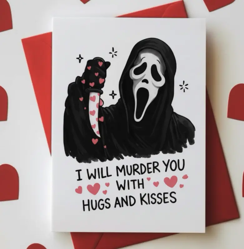 Cute I Will Murder You With Hugs and Kisses Card | Funny Love Card for Him or Her | Valentine’s Day Card