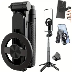 Multifunctional 4-In-1 Selfie Stick, Camera Stabilizer, Smartphone Camera Accessories, 360° Rotating Magnetic Design, Wireless Detachable Remote, Portable Pocket Size for Travel & Vlogs