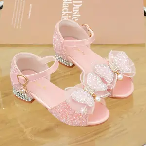 New Summer Princess Sandals for Girls, Featuring Sweet Crystal Shoes with a Lovely Bow, Perfect for Children And Versatile for Any Outfit