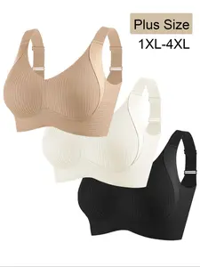 Women's Plus Size Wireless Bra, Adjustable Straps, Buckle, Comfortable Soft Fabric, Medium Support, Seamless Design, Casual Wear, All Seasons