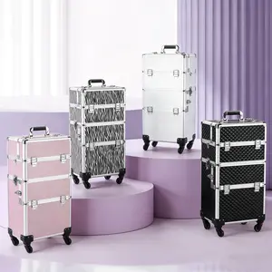 Professional Makeup Artist Case - 3-in-1 Aluminum Cosmetic Organizer with Wheels & Shoulder Strap, Large Capacity Tattoo Box