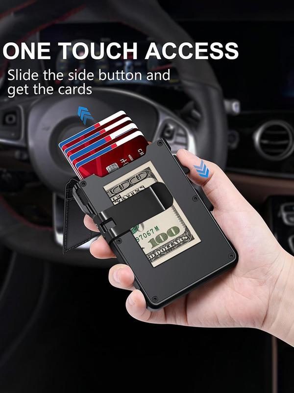 Minimalist Men’s Slim Wallet: 9 - 13 Cards, Money Clip, ID Window.RFID - Blocking, Aluminum Bifold Pop - Up