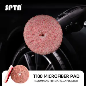 SPTA 3 inch to 6 inch Microfiber Pads, T100 Fast Cutting Microfiber Pads 3-in-1 Microfiber Pad to Remove Fine Scratches, Car Wash Scratches and Holograms for Dual Action Car Polisher Finishing Polishing Waxing