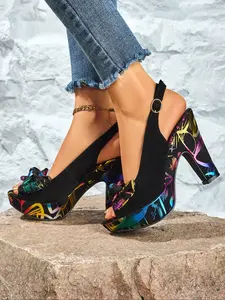 Ladies' casual high heels, fish mouth autumn sandals, comfortable suede, versatile, American retro style, Women