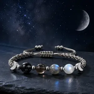 Daily Energy Healing Bracelet – Moonstone, Obsidian, Smoky Quartz, Labradorite – Clear Negativity & Balance Emotions