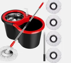 Spin Mop and Bucket with Wringer Set, 360°stainless steel Spinning Mop 4 Refills