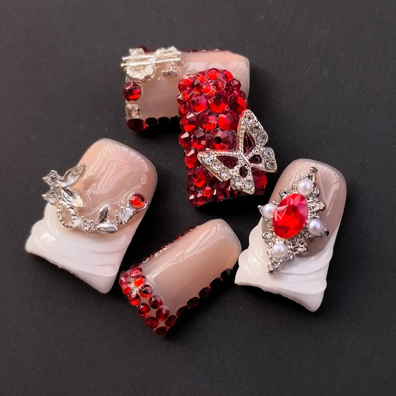 10pcs Y2K Glossy Duckbill Nail Tips, Handmade Press On Decorative Nails with Floral & Bow Decor, Medium Length, DIY Manicure Kit Included, Nail Art Supplies