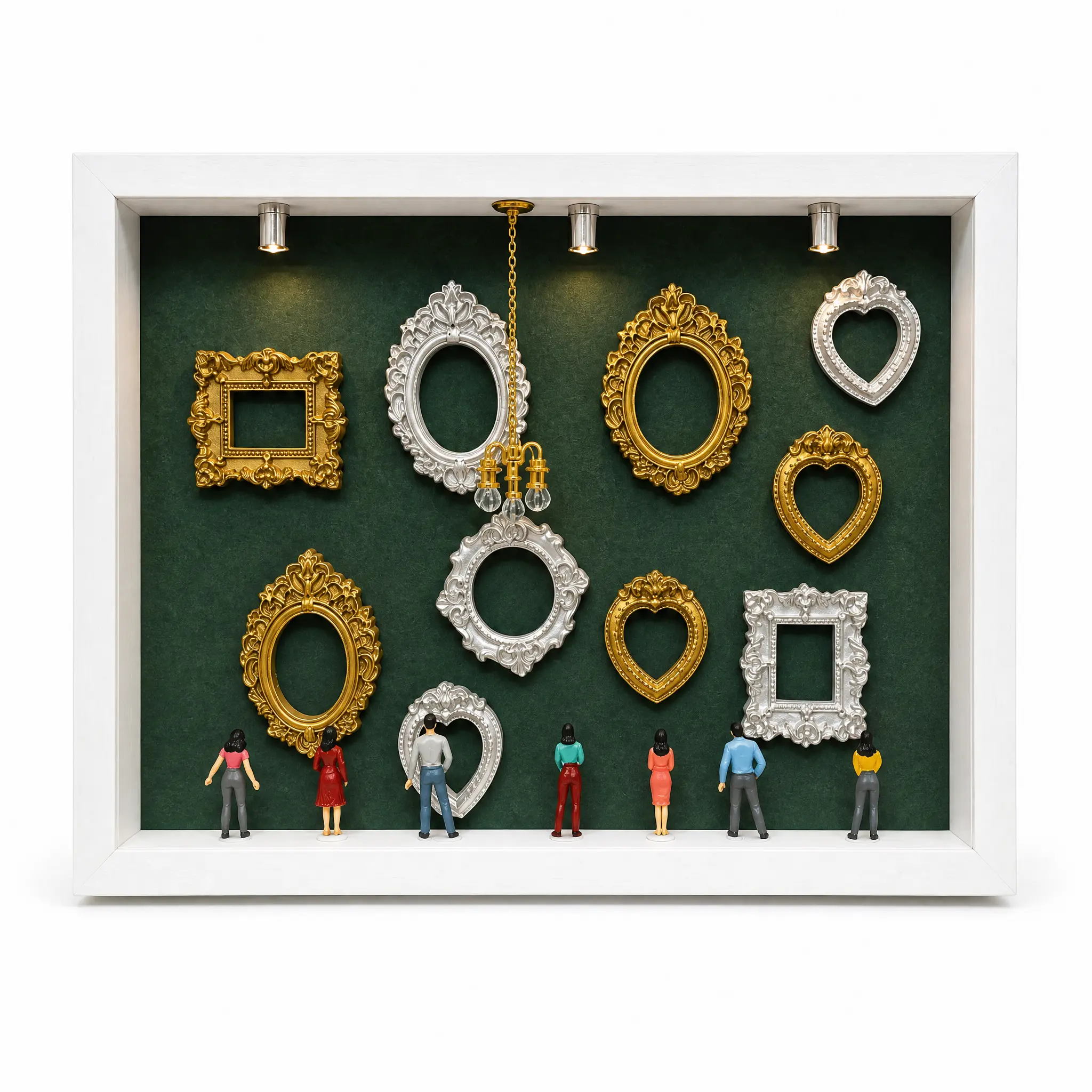 White photo frame with green background