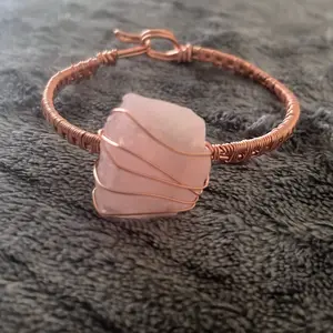 Copper wire wrapped rose quartz bracelet