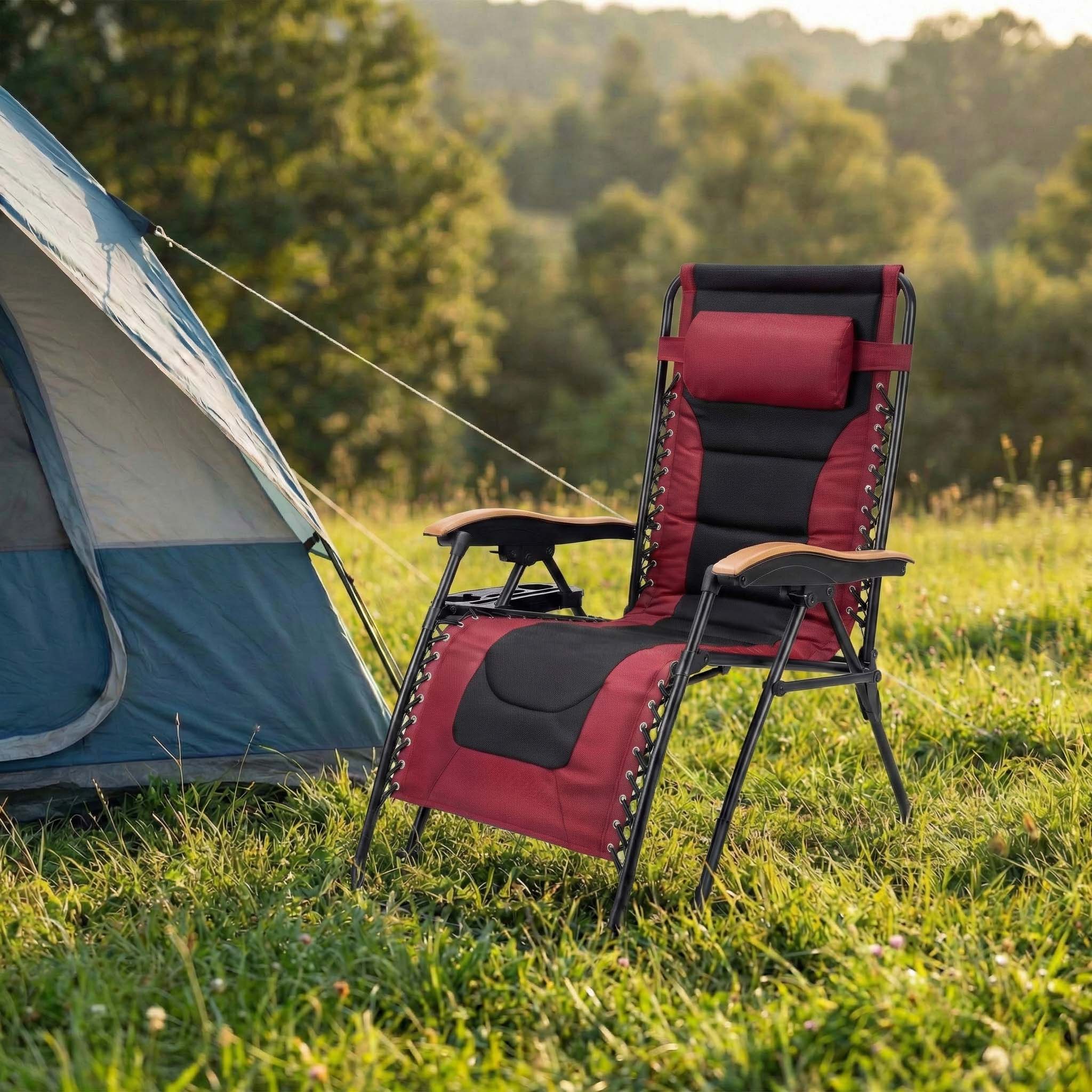 Viral Trending Oversized Padded Zero Gravity Chair | 30" Extra Wide Seat Anti-Gravity Lounger for Big & Tall, Foldable Patio Recliner with Side Cup Holder, Supports 400 LBS for Indoor Outdoor Camping Backyard Porch