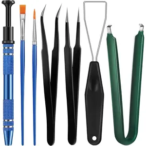 9 Pcs Keyboard Lube Switch Puller Kit IC Extractor Key Cap Puller Elbow Tweezers Pointed Tweezers Flat Head Fine Grease Brush Compatible with Switches for Modding and Maintenance