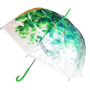 Bubble Clear Dome Shape Umbrella in Forest Print