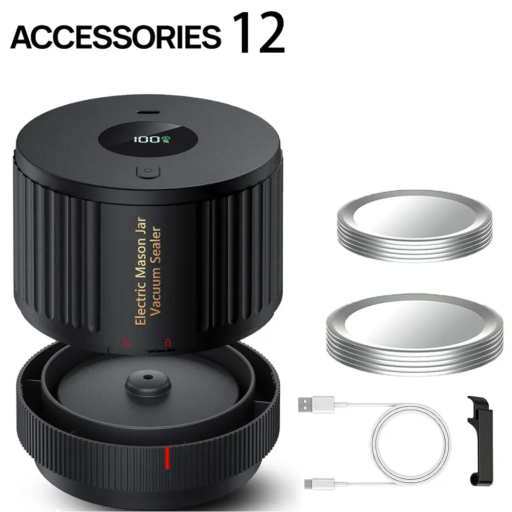 2026 Upgraded Electric Mason Jar Vacuum Sealer Kit - Automatic, Secure Non-Slip Seal, 1-Touch Operation, Fits Wide-Mouth/Regular-Mouth Jars, Includes Bottle Opener, Economical & Sustainable, Cuts Food Waste by 70%, Essential Kitchen Tool for Food Lovers