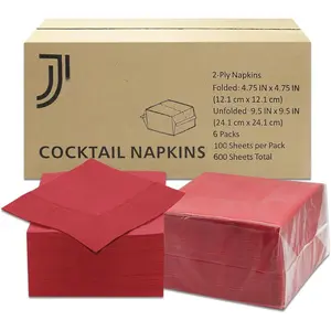 Napkins - 600 Count 2-Ply Red Napkins Disposable, 4.75 x 4.75 Inch Folded Paper Napkins Bulk Beverage Napkins for Dinner Wedding Bar Party and Everyday Use