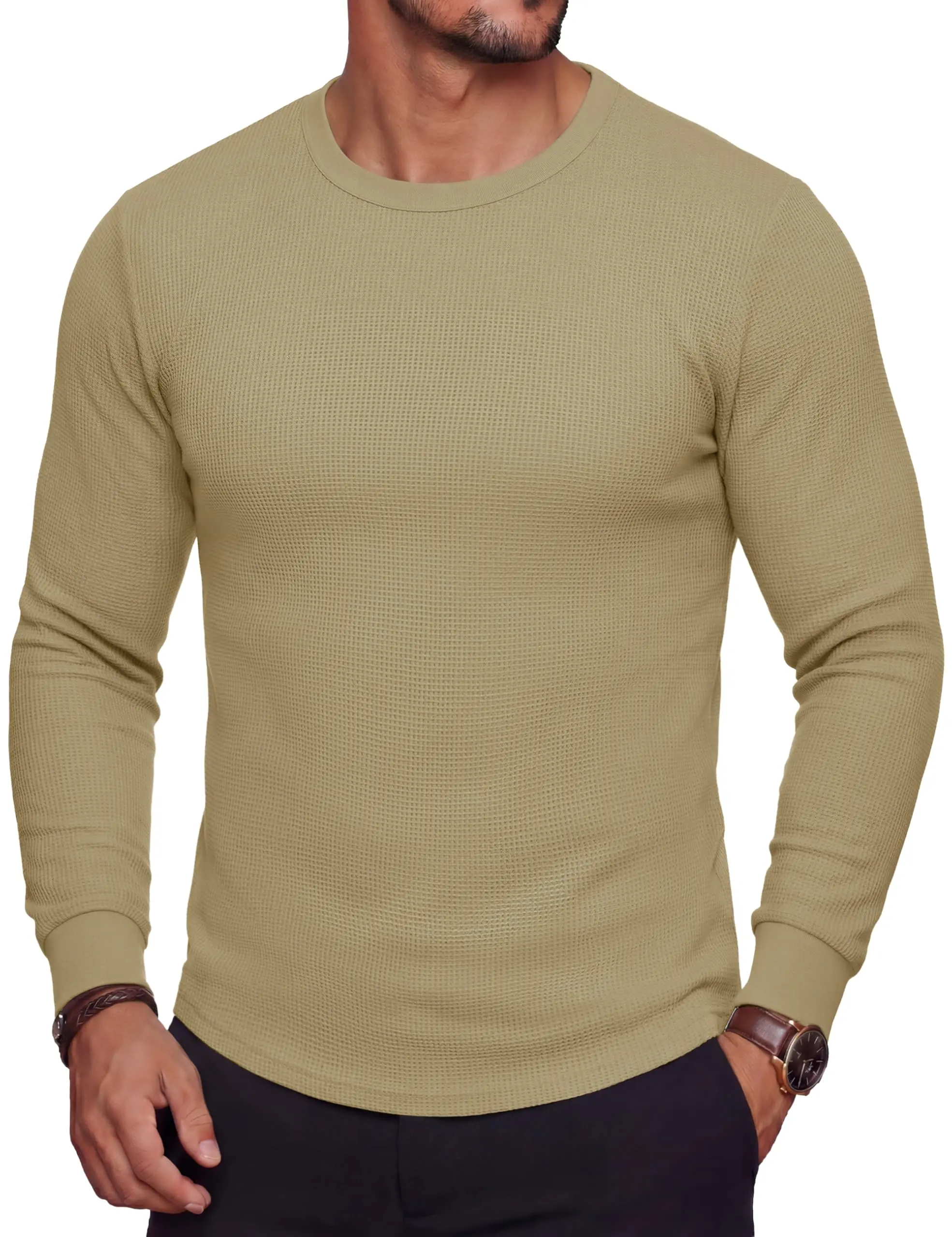 Men's Thermal Shirts Long Sleeve Waffle Underwear Top Cold Weather Base Layer Winter Warm Undershirts
