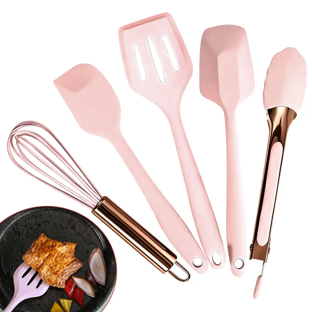 5pcs Mini Kitchen Utensils Set- Whisk, Spoonula, Slotted Spatula, Spatula and Tong, Silicone Cooking Utensils, Heat Resistant Kitchen Utensil Spatula Set for Nonstick Cookware,summerwins